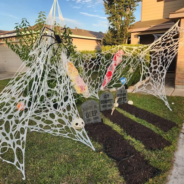 DAZONGE 2 Packs Spider Webs Halloween Decorations Outdoor, 900sqft Stretchy Spider Webbing for Halloween Decor, Spooky Spider Web Decorations for Hunted House Halloween Party