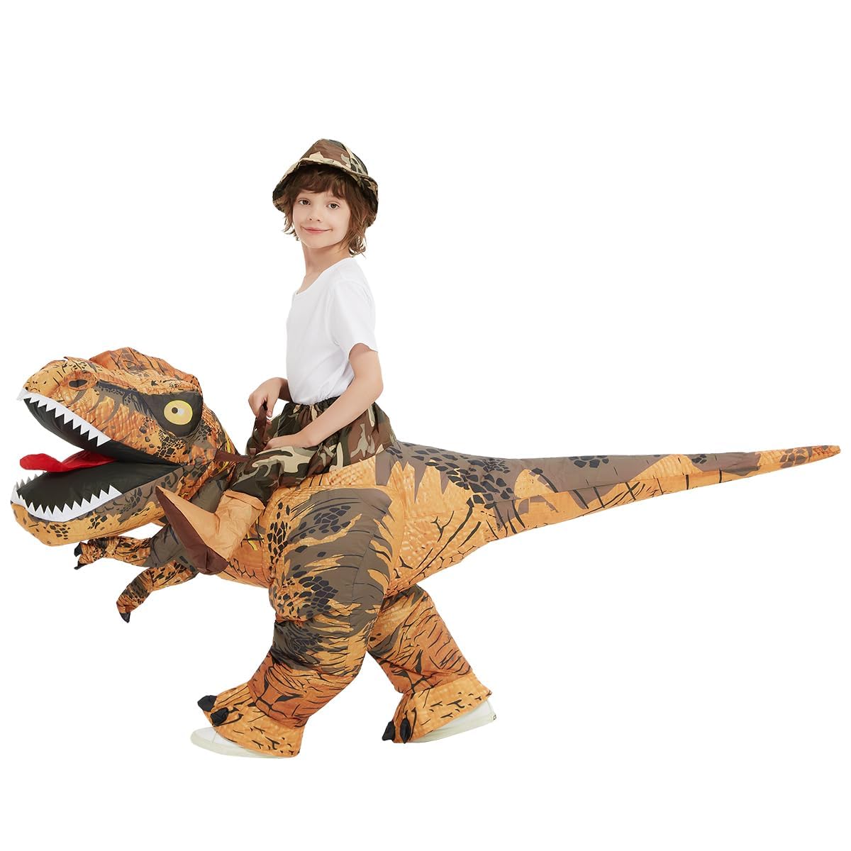 GOOSH Inflatable Dinosaur Costume Kids –Halloween Party Blow up T Rex Outfit, Breathable Fabric, Lightweight & Flexible for Cosplay, Parades (7-10Yrs)