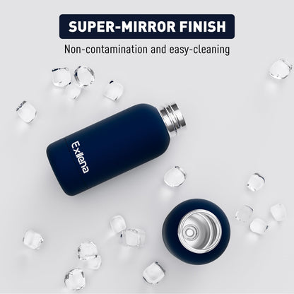 Exllena Small Water Bottle 12oz with Clip, Double Wall Stainless Steel Vacuum Small Insulated Water Bottle Keeps Drinks Cold 24 Hrs/Hot 12 Hrs for Kids Handbag School BPA Free (Navy Blue)