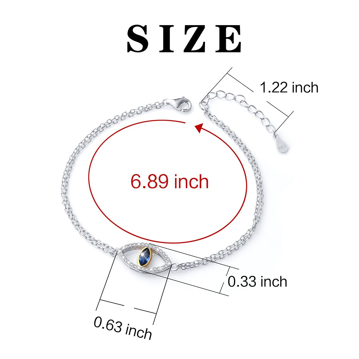 DAOCHONG 925 Sterling Silver Double Strand Cubic Zirconia Evil Eye Bracelet Protection Jewelry For Women (Blue)