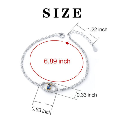 DAOCHONG 925 Sterling Silver Double Strand Cubic Zirconia Evil Eye Bracelet Protection Jewelry For Women (Blue)