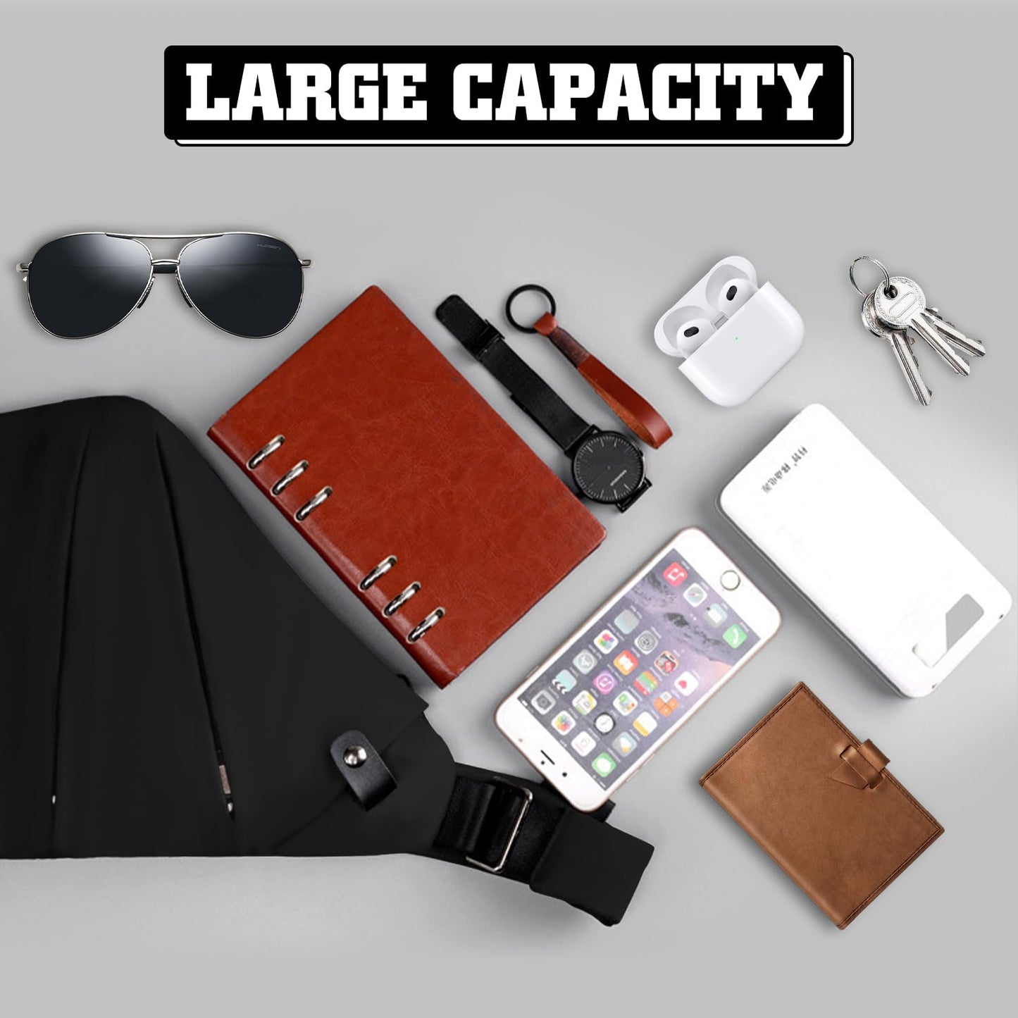 GDOKKNY Anti Theft Crossbody Bag for Women Personal Flex Travel Bag Anti-Theft Cross Body Bag Sling Chest Bag for Men （Black）