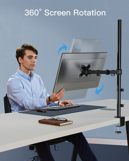 HUANUO Monitor Arm Desk Mount, Fully Adjustable Stand Computer Mount for 13-32 In Screen, Ultra Wide Screen to 38In, Single Extra Tall 39 Inch Monitor Stand Holds up to 22lbs with C Clamp/Grommet Base