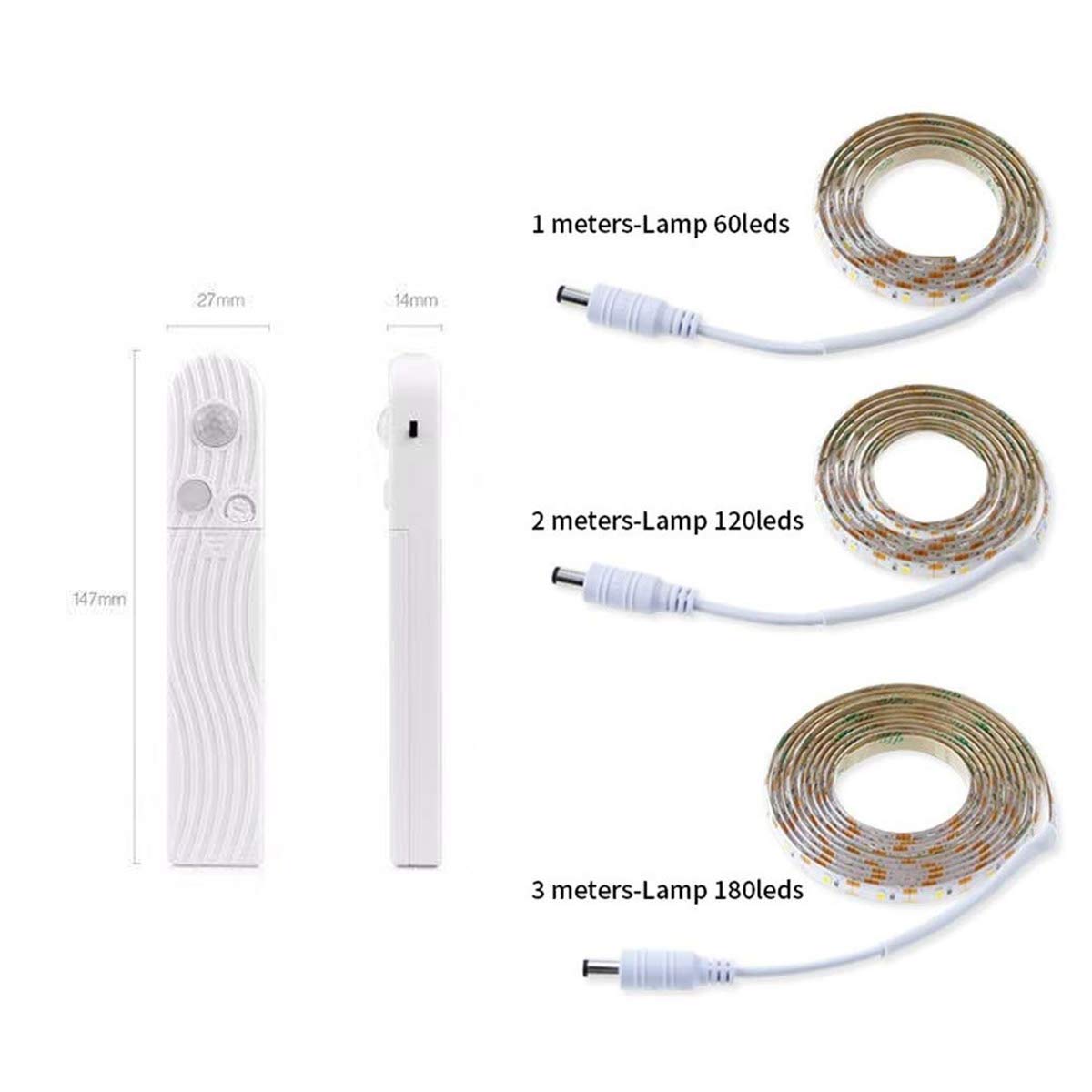 FOLGEMIR 1 m LED Strip with Motion Sensor, Battery Operated Night Light with PIR Sensor, Waterproof Cabinet Lighting, Self-Adhesive Fairy Lights (3000 K Warm White, 1 m)