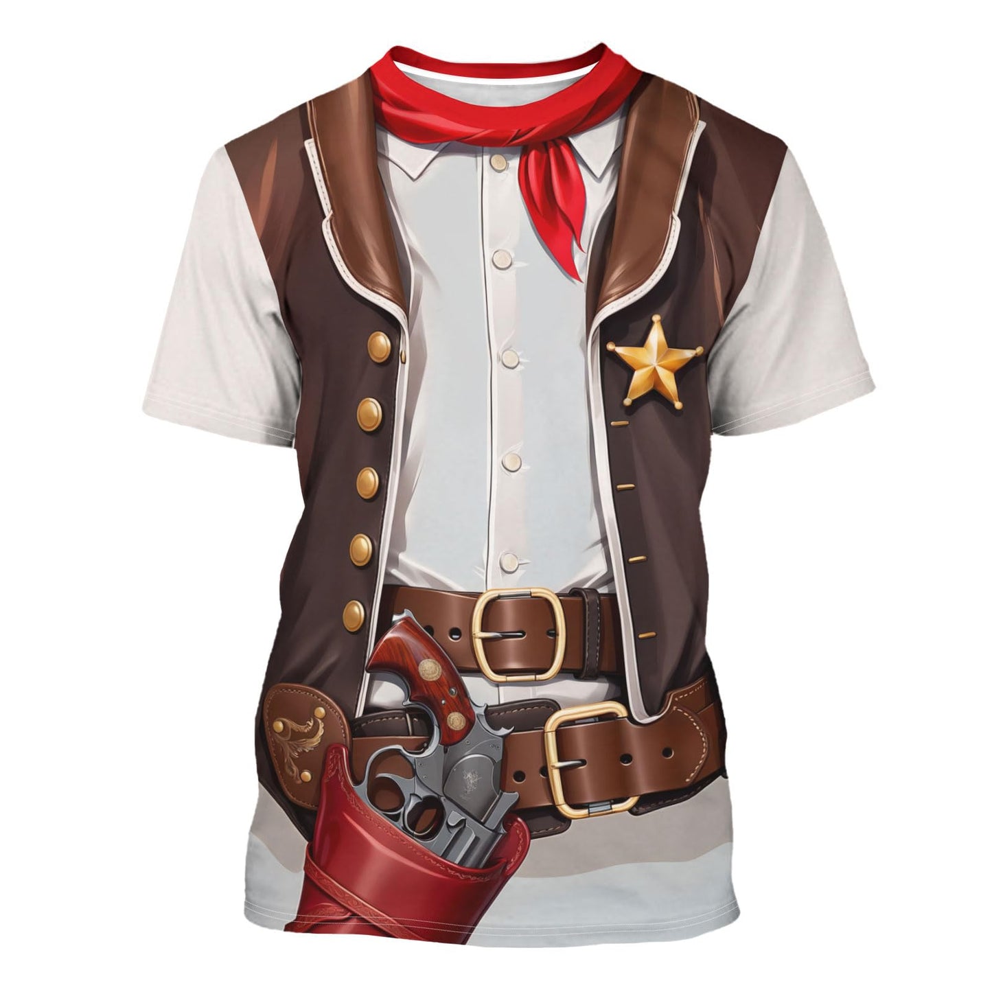 DFZ Cowboy Shirts for Men Funny Cosplay Costume Wester Crewneck Short Sleeve Casual Top Unisex Brown