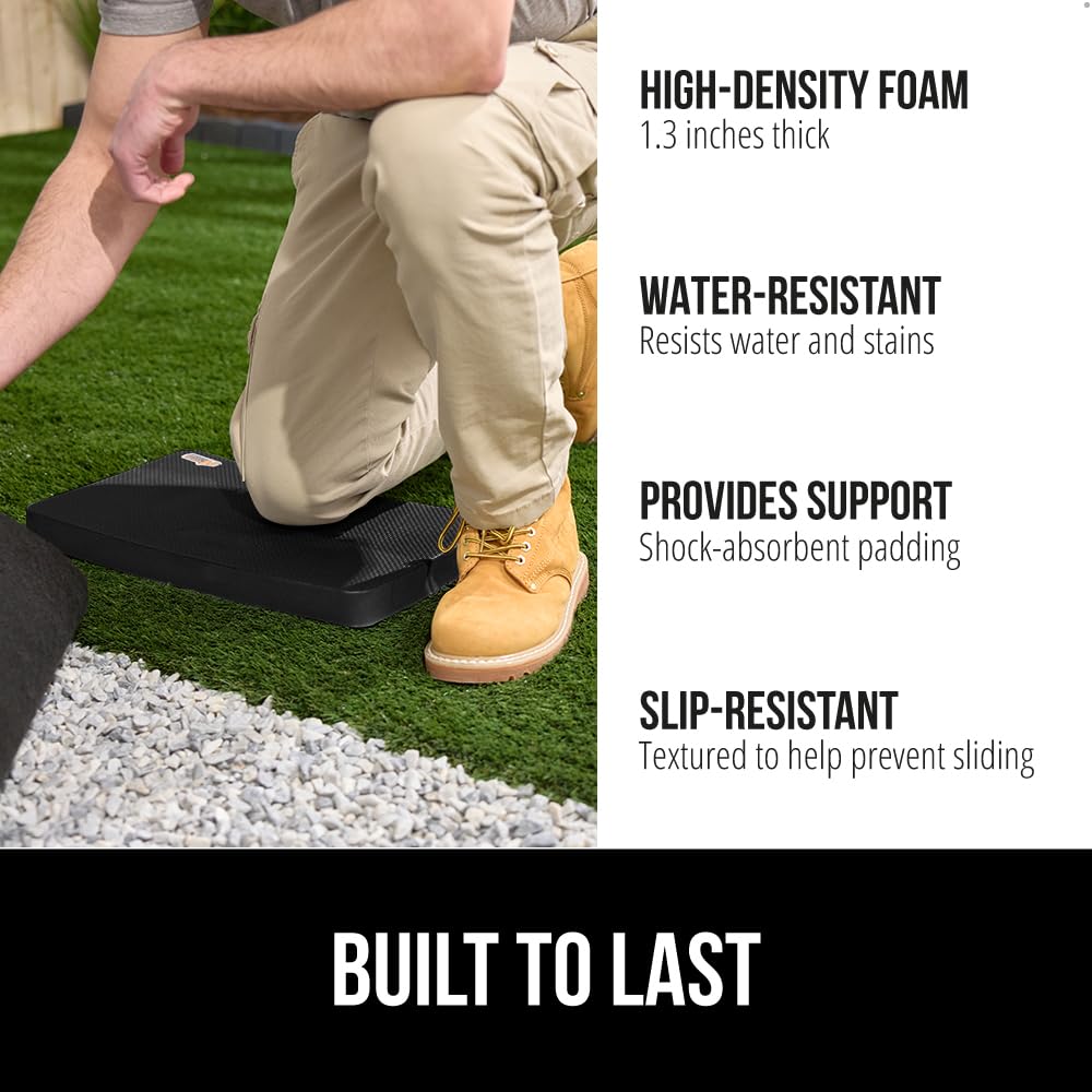 GORILLA GRIP Extra Thick Patent Pending Garden Kneeling Pad, 17.5 x 11 Inch Supportive Soft Foam Knee Cushioning for Gardening, Water Resistant, Bathing Baby Working Supplies, Lightweight, Black