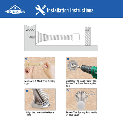 HOMOTEK 12 Pack Black Spring Door Stops,3-1/8" Heavy Duty - Flexible Door Stopper with Low Mounted Black Rubber Bumper Tips