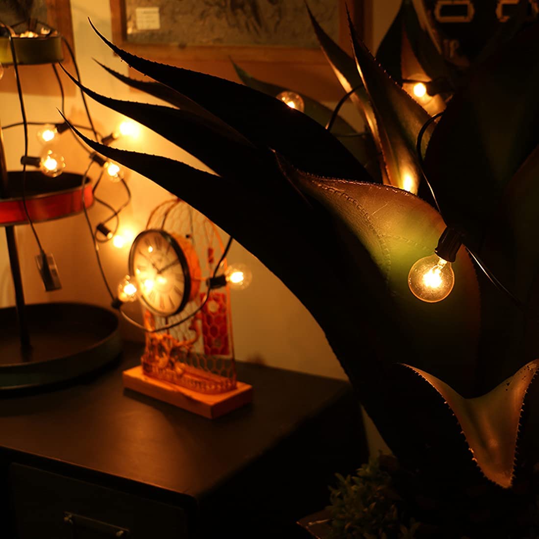 Abeja Outdoor String Light 100 Ft G40 Patio Lights with 105 Edison Glass Bulbs E12 Socket Base (5 Spare) Globe Clear Hanging Lights for Backyard Balcony Deck Party Decor, Not Connectable, Black