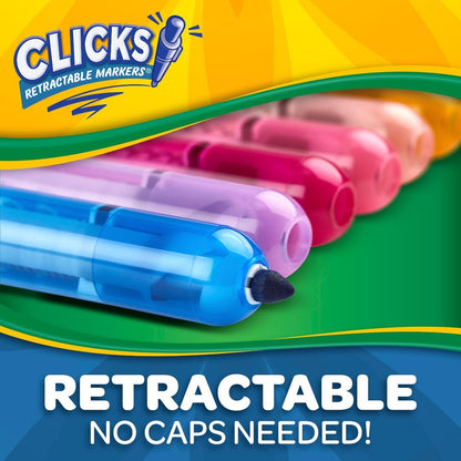 CRAYOLA Clicks, Retractable Art Markers, 10 Vibrant, Washable Coloured Markers, Keep Markers Safe in Retractable Barrel So Ink Won't Dry Out, Perfect for Colouring, Projects and More, 58 8370