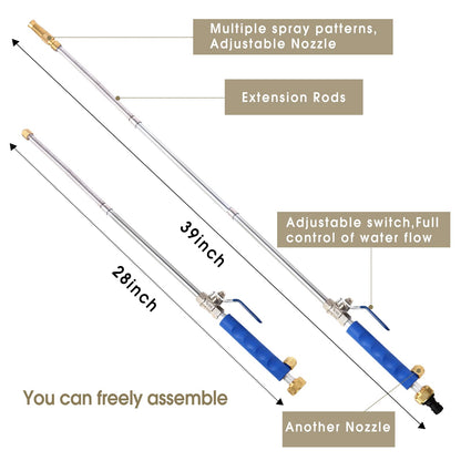 Hwylizg High Pressure Power Washer Wand, Hydro Jet Water Wand Pressure Sprayer,Flexible Garden Watering Wand with 3 Hose Nozzle Universal Hose End for Car Pet Window Patio Gutter Cleaning Tool Blue