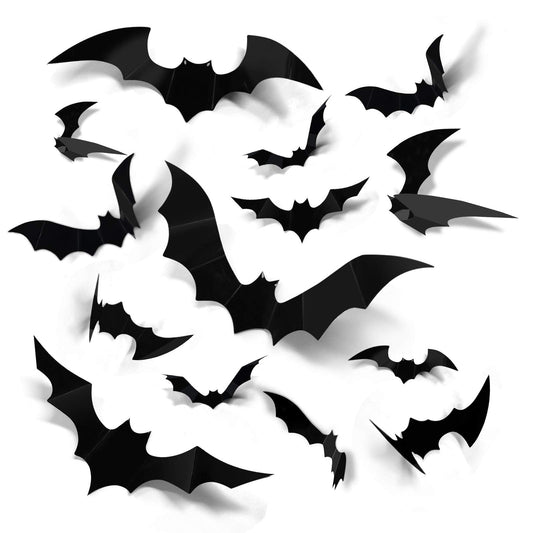 Coogam Halloween 3D Bats Decoration, 60PCS 4 Sizes Realistic PVC Scary Bats Window Decal Wall Stickers for DIY Home Bathroom Indoor Hallowmas Decoration Party Supplies