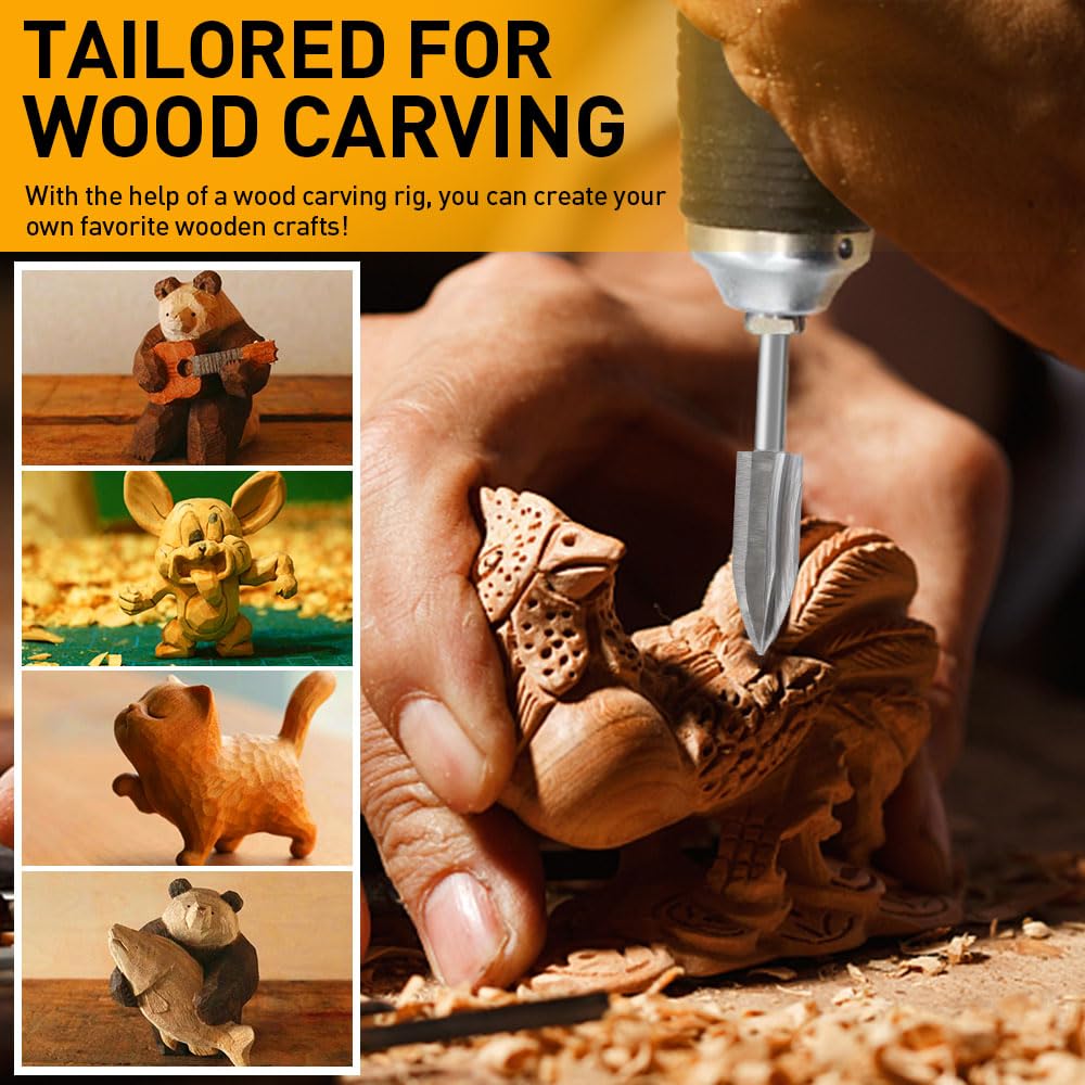 Wood Carving Drill Bits Set Compatible with Dremel Rotary Tool 5 Different Engraving Drill Accessories Bit Wood Grinding Woodworking Tool with 3mm Shank for DIY Carving Drilling Micro Sculpture