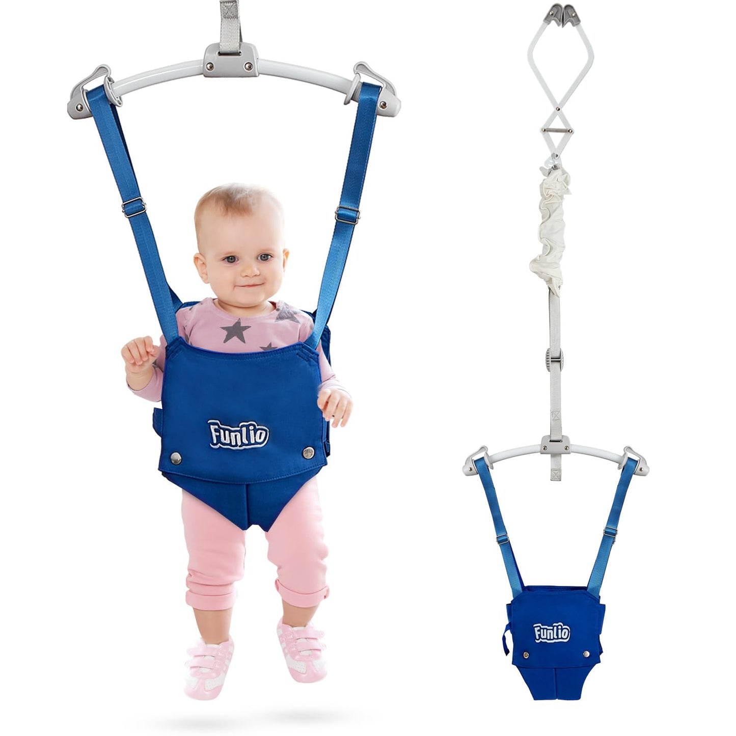 FUNLIO Baby Door Jumper for 6-24 Months (with Door Clamp), Baby Jumper Doorway with Strong Spring & Adjustable Strap, Portable Infant Baby Bouncer, Easy to Assemble, Bearing 40 Lbs, CPC & CE Certified