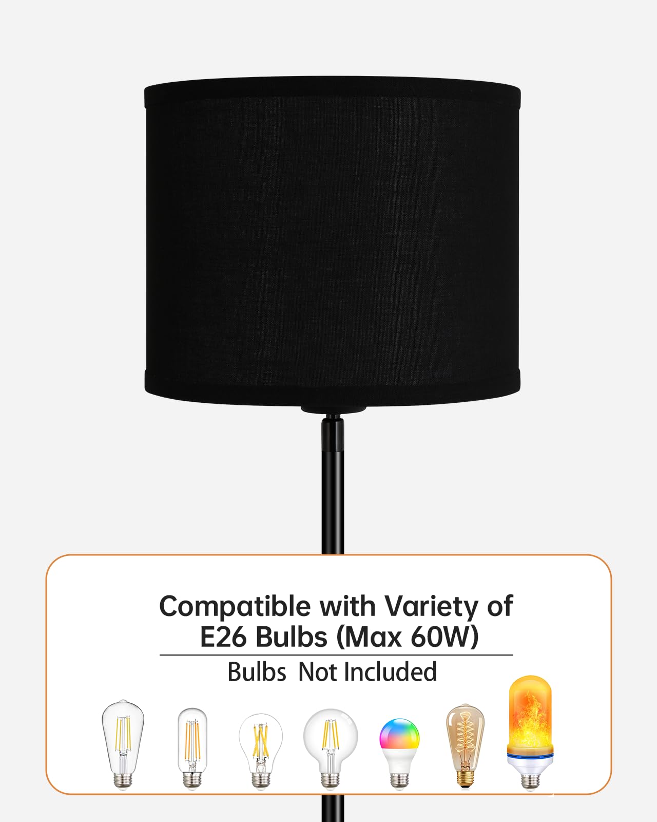 Floor Lamp Black, Standing Lamp, 58" Tall Lamps for Living Room, Simple Pole Lamp with Black Lampshade, On/Off Foot Pedal, Bright Dimming Light for Kids Room Bedroom Office Decor(Without Bulbs)