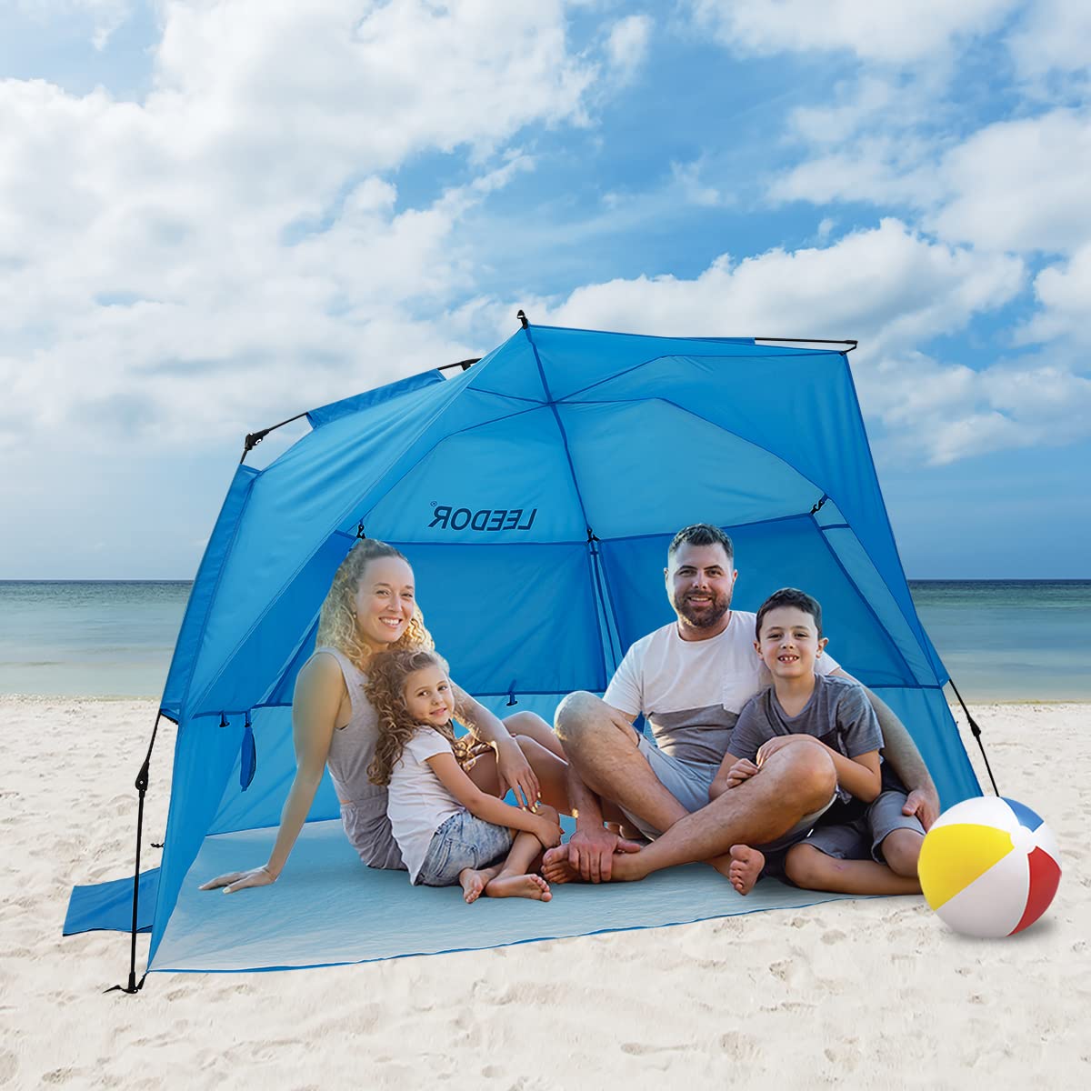 Leedor Beach Tent Sun Shelter Instant Beach Umbrella Easy with UPF 50+ UV Portable Windproof Pop Up Shade for 3 to 4 Person for Family Patent Pending