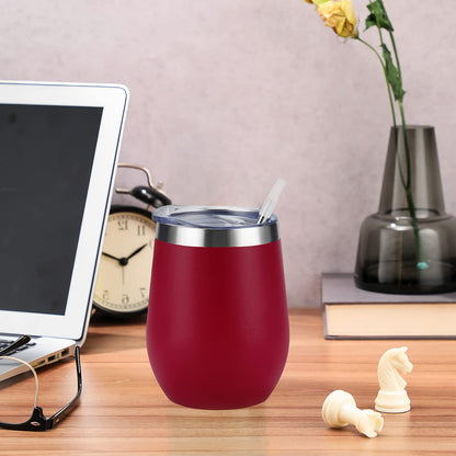 6 Pack Stainless Steel Wine Tumblers, 12Oz Insulated Wine Tumbler, Double Wall Insulated Wine Glass, Stainless Steel Stemless Wine Cups with Lids for Coffee, Wine, Cocktails, Champaign, Wine Red