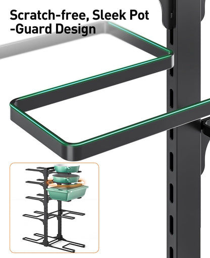 ORDORA Pots and Pans Organizer for Cabinet 16.61'' Height, 8 Tier Pot Organizers Rack with 3 DIY Methods, Adjustable Pan Organizer under Cabinet Kitchen Organization and Storage