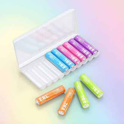 EBL Rechargeable AAA Batteries 10 Pack High Capacity 1100mAh (10 Pack- 2 * 5 Color in One Box) 1.2V Ni-Mh Triple AAA Battery ProCyco Technology
