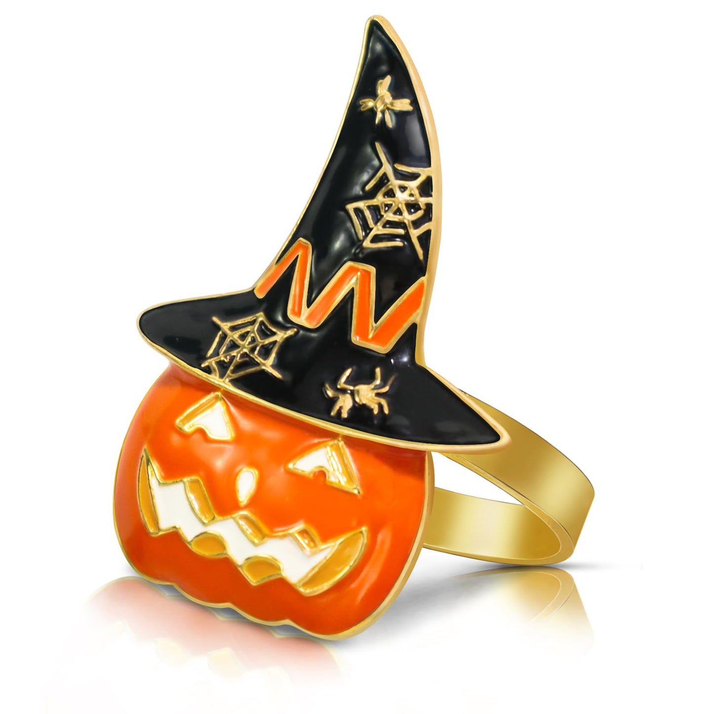 Legigo Set of 6 Halloween Napkin Rings for Dinning Table Settings- Horror Scary Orange Pumpkin Black Witch Hat Napkin Holder Ring for Holiday Party Kitchen Dinner Table Decarations