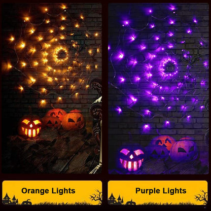 Halloween Decorations Spider Web Lights - 4FT Diameter 70 LEDs with Black Spider, Waterproof Net Lights, Remote Control, 8 Modes Cobweb Halloween Decorations for House Garden Indoor Outdoor (Purple)