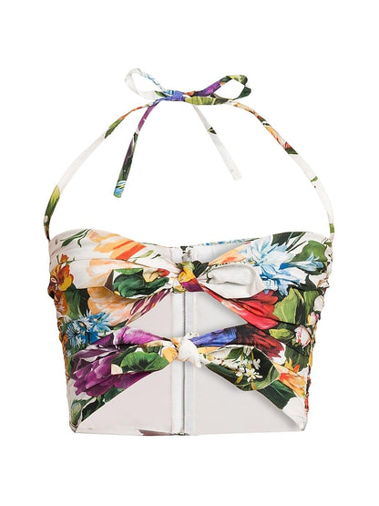 Dolce&Gabbana, Rafia Fiori Floral Bow Cut-Out Cropped Top, 36 (0), White Print Flower