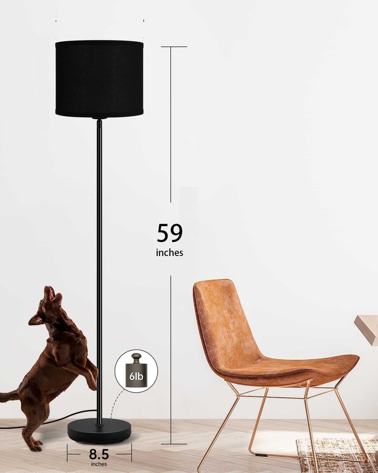 Floor Lamp Black, Standing Lamp, 58" Tall Lamps for Living Room, Simple Pole Lamp with Black Lampshade, On/Off Foot Pedal, Bright Dimming Light for Kids Room Bedroom Office Decor(Without Bulbs)