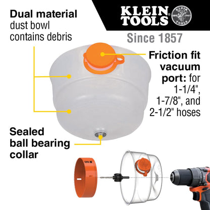 Klein Tools 31101 Collapsible Hole Saw Dust Bowl, Ideal for Overhead Can and Recessed Lighting, Fits Hole Saws up to 6-3/8-Inch, Arbors up to 1/2-Inch