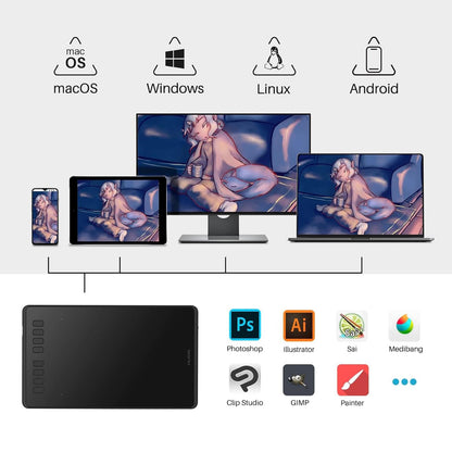 HUION Inspiroy H950P Drawing Tablet, 8x5 inch Digital Art Tablet with Battery-Free Stylus, 8192 Pen Pressure, Tilt, 8 Hot Keys, Graphic Tablet for Design, Writing, OSU, Work with Mac, PC, Mobile