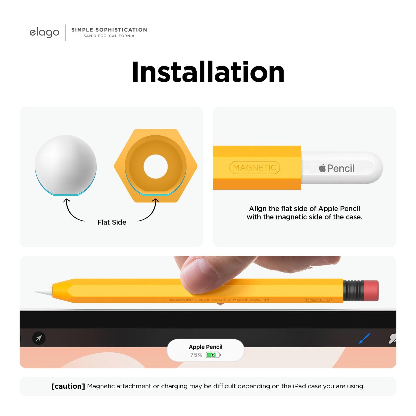 elago Compatible with Apple Pencil Pro Case & Apple Pencil 2nd Generation Case, Compatible with Magnetic Charging, Double Tap, Squeeze, Haptic (Must Read Installation Instructions) (Yellow)