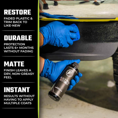 ExoForma Black Trim Restorer - Unique Dye-Infused Formula Lasts 6+ Months - Restores Factory Black to Plastic Trim - Protects Against UV Rays, Helps Conceal Scratches & Scuff Marks - Works in Seconds
