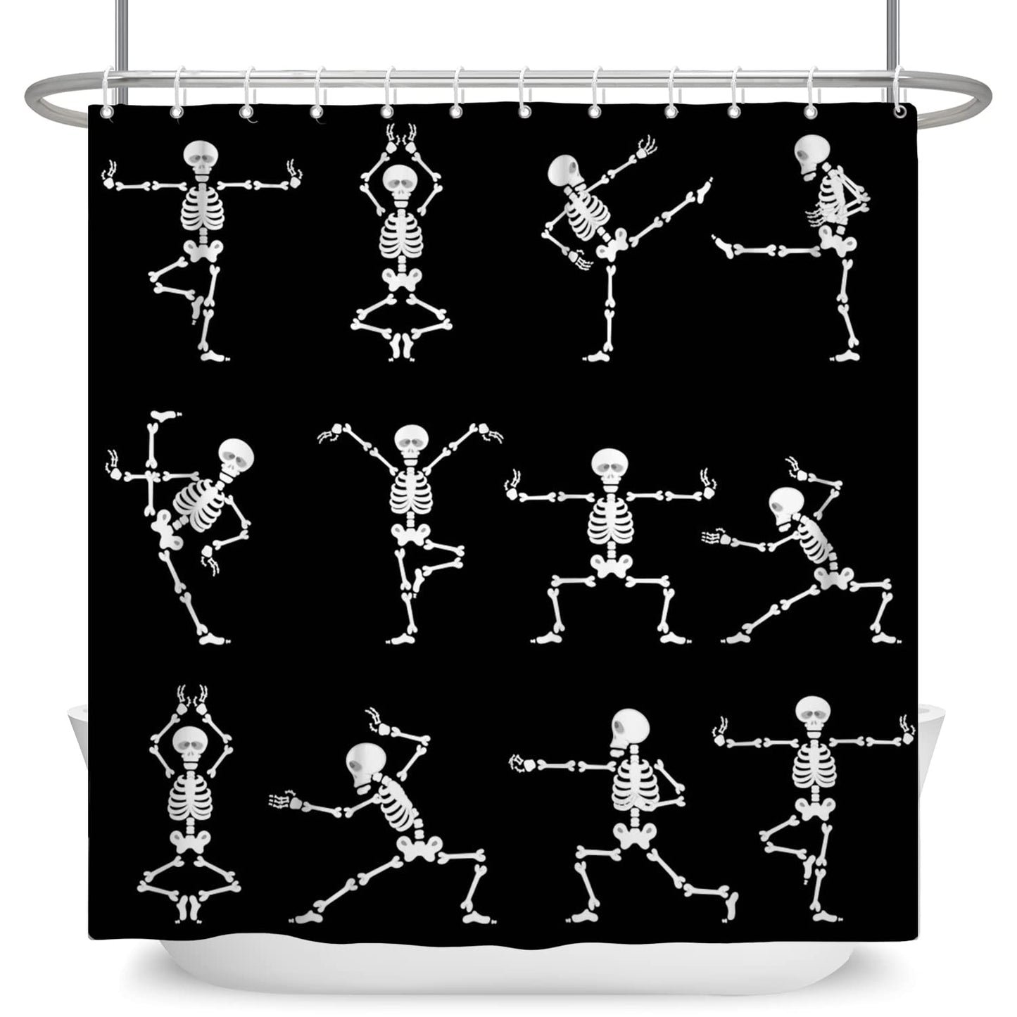 GCIREC Halloween Shower Curtain, Cartoon Funny Skull Skeleton Dancing Bathroom Curtain Halloween Party Retro Bath Curtain Waterproof Fabric Machine Washable with 12 Hooks, 72"X72"