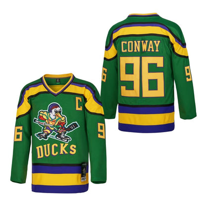 D-5 Youth Mighty Ducks Jersey #96 Conway #99 Banks Jersey,Movie Ice Hockey Jersey for Kids (96-Green,Small)