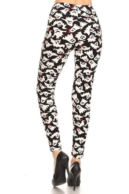 Leggings Depot Women's High Waisted Skull & Halloween Print Leggings-Full Length-S602, Crafty Ghosts, One Size
