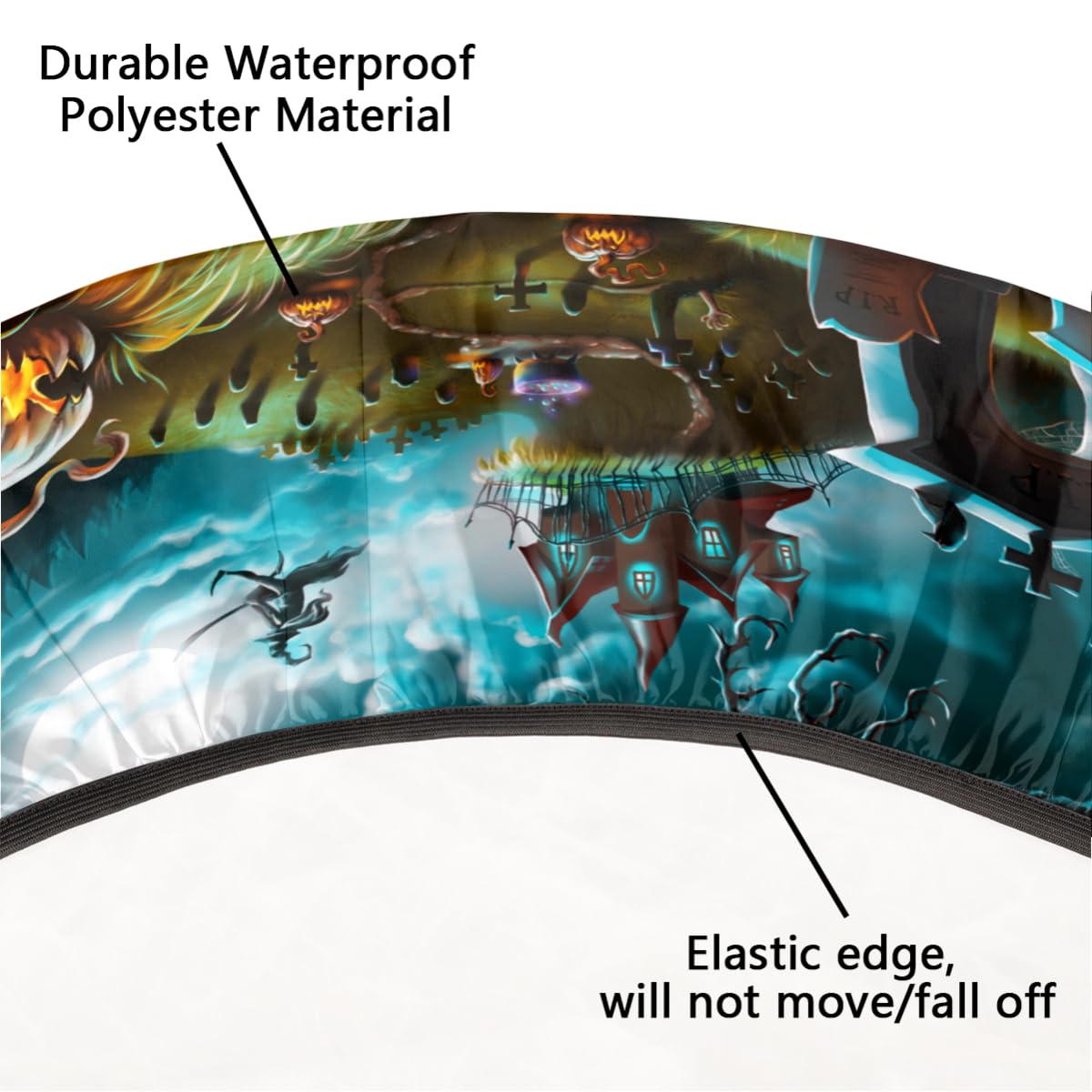 Halloween Turquoise Round Tablecloth with Elastic Halloween Decor Round Fitted Table Cover Wipeable Circle Outdoor Table Cloths for Kitchen Pattry Patio Dining Holiday Decorate Fit for 45"-50" Tables