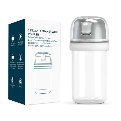 KTCHENDAO 2 in 1 Glass Salt Shaker with Side Pour Spout, Built-in Lid to Slow Down Dampness with Mearsuring Marks, Elegant Borosilicate Glass Salt Dispenser for Kitchen, BPA Free, 4oz (White)