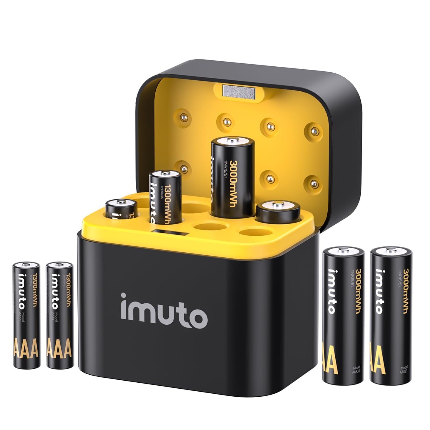 imuto Rechargeable 4 AAA and 4 AA Batteries Lithium with Charger,8 Pack 1.5 V Triple A Double A Batteries Rechargeable, Long Lasting Lithium Battery with Integrated Charging Storage Box(4AAA+4AA)