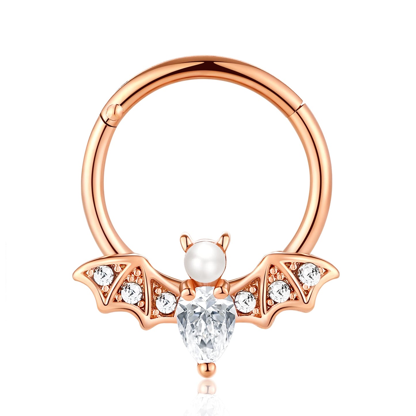 EVISPOL 2Pcs 16G Septum Nose Rings for Women Men, Stainless Steel Halloween Bat Septum Jewelry Dragon Claw Horseshoe CZ Septum Clicker Cartilage Daith Tragus Helix Ear Piercing Jewelry-Rose Gold Bat-Dragon Claw