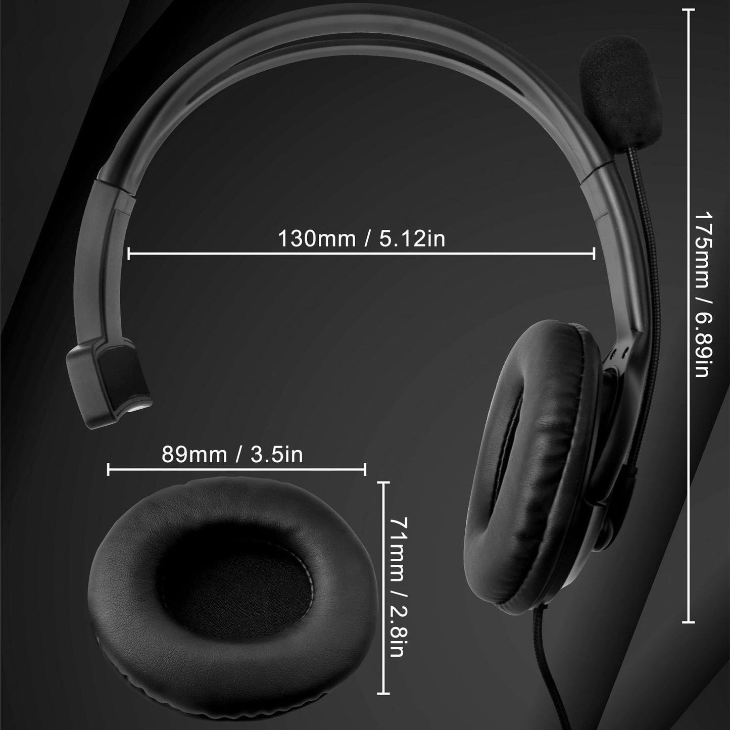 Joso Wired One Ear Headset with Mic, Single Ear Headset for PS5, PS4, Xbox, Switch, PC, iPad, Mac & Tablet with 3.5mm - Chat Headphone, Office Business, Coach, Gaming, Remote Work