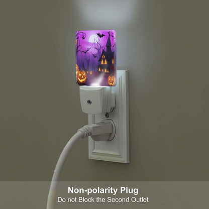 Dewoofly Halloween Pumpkin Night Light Set of 2, Lanterns and Ghost Owl Bat Auto Sensor LED Dusk-to-Dawn Nightlights, Plug-in Sensor Lamp for Bedroom Bathroom Kitchen Hallway Stairs Decorative