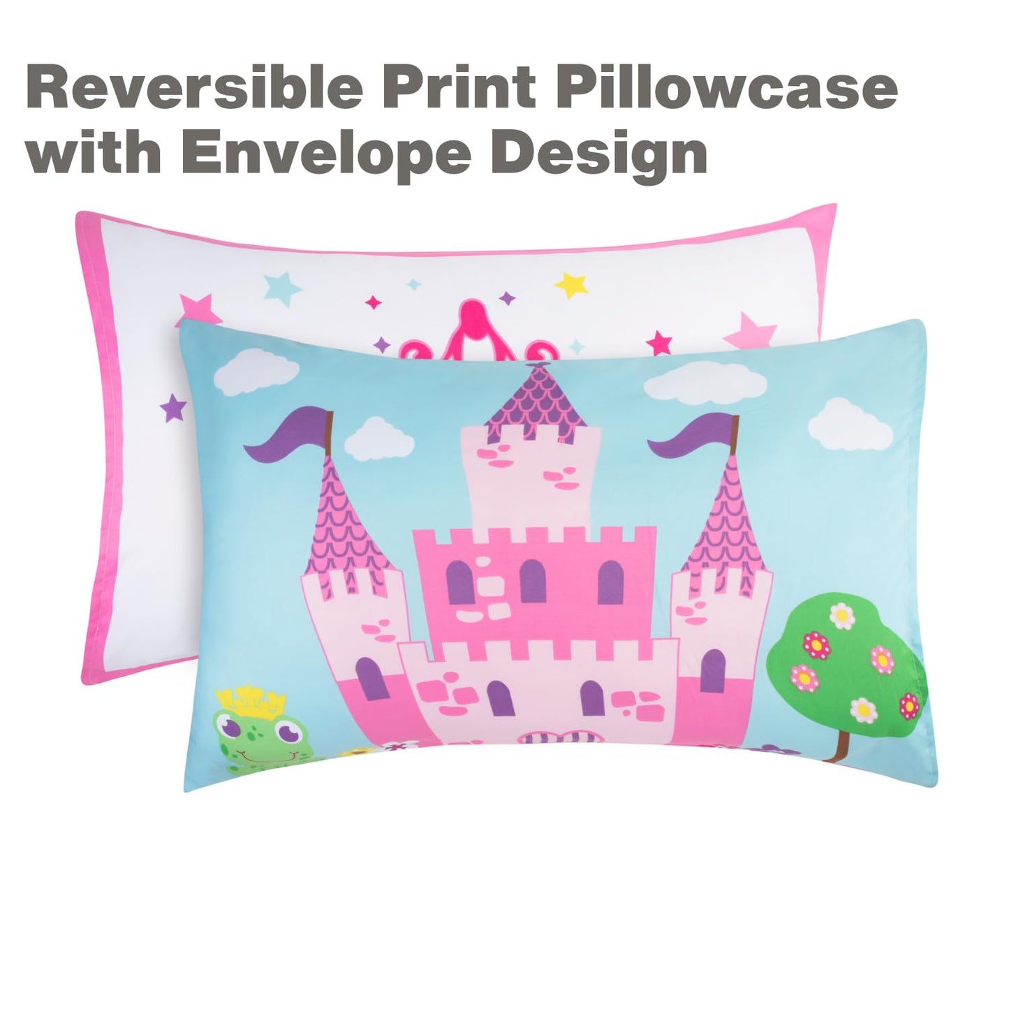 EVERYDAY KIDS 4 Piece Toddler Bedding Set -Princess Storyland- Includes Comforter, Flat Sheet, Fitted Sheet and Reversible Pillowcase