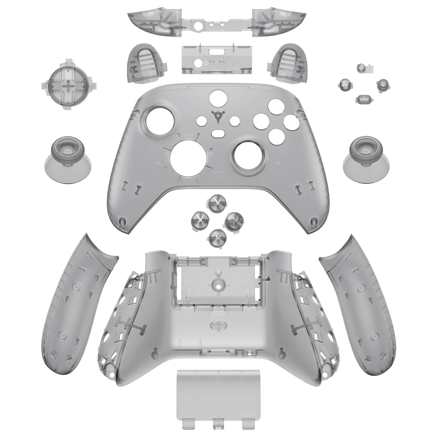 eXtremeRate Full Set Shell Buttons for Xbox Series X & S, Clear Black Replacement Side Rails Grips Front Back Plate Cover for Xbox Core Wireless Controller [Controller NOT Included]