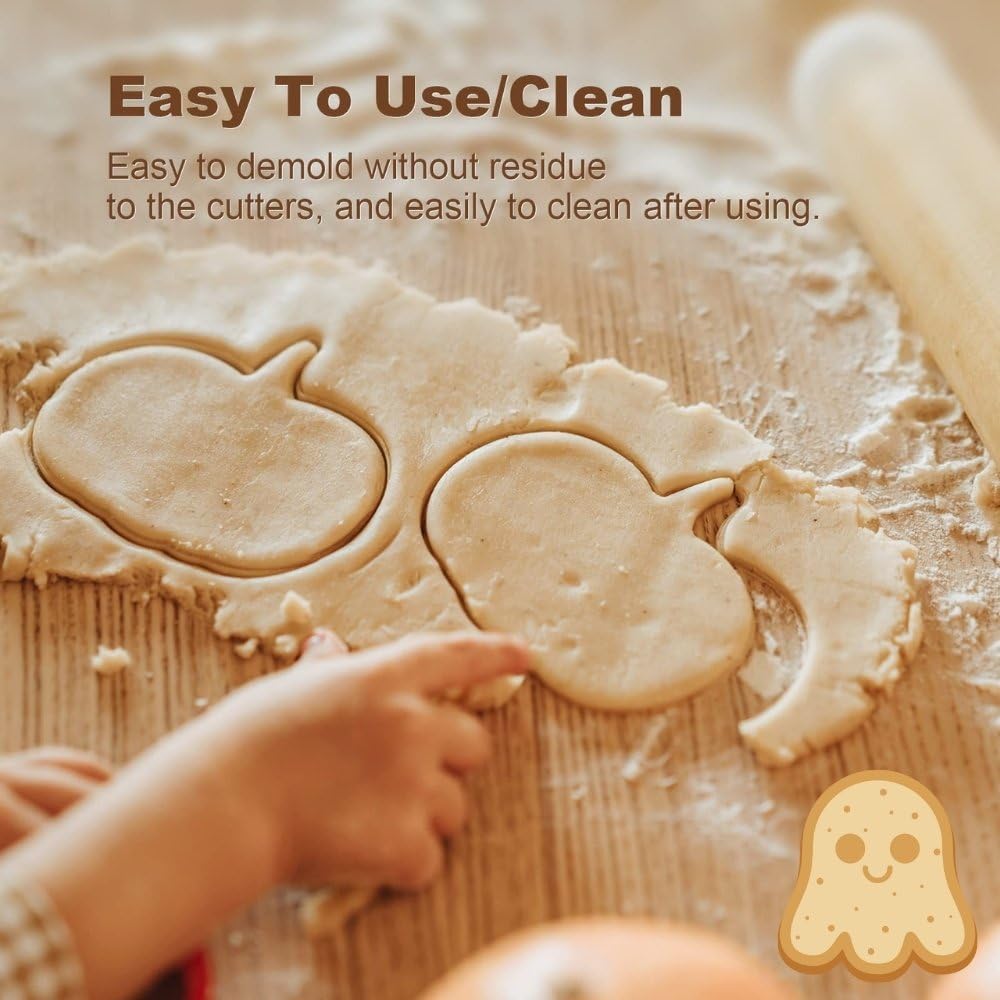 Halloween Cookie Cutters Set 16 Pieces Halloween Biscuit Cutters Shapes - Ghost, Bat, Pumpkin, Cat, Witch, Spider, Skull, Gingerbread Man, Etc. for Baking Stainless Steel