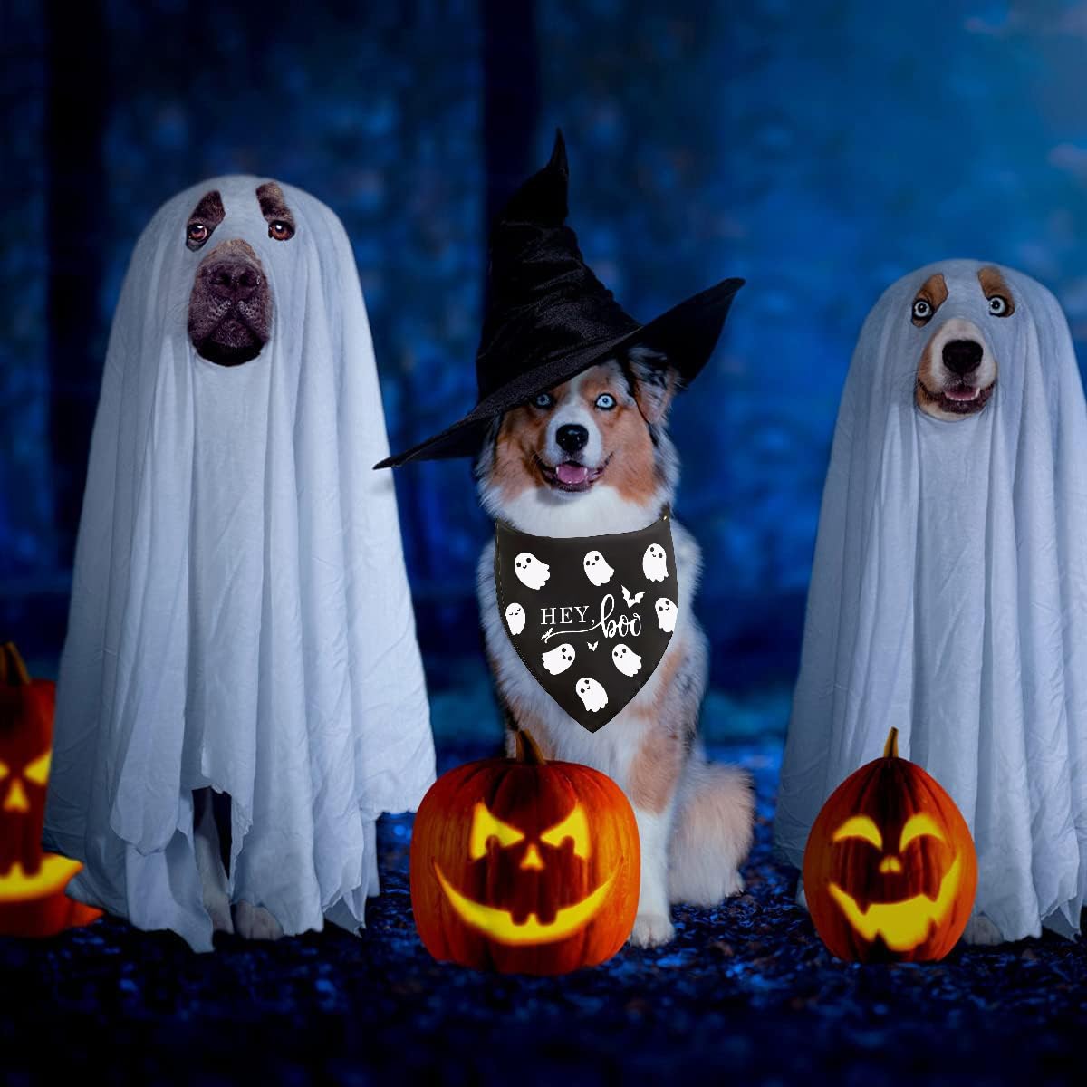 Halloween Dog Bandanas 2 Pack Adjustable Triangle Ghosts Boo Dog Outfits Cute Halloween Pet Bandanas Puppy Scarf Holiday Scarves for Small Medium Large Boy Girl Dogs