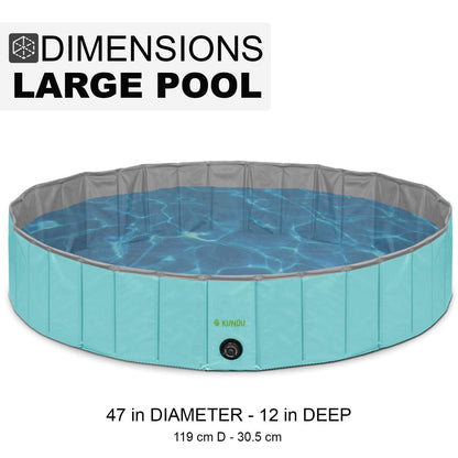 Kundu Round (47" Diameter x 12" Deep) Heavy Duty PVC Pets and Kids Outdoor Pool/Bathing Tub - Portable & Foldable - Large