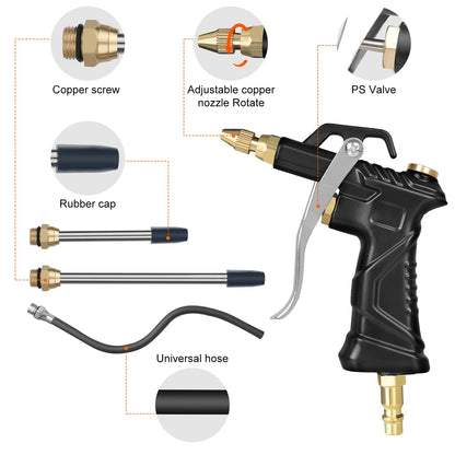 Industrial Air Blow Gun with Brass Adjustable Air Flow Nozzle, Universal hose and 2 Steel Air flow Extension. Pneumatic Air Compressor Accessory Tool Dust Cleaning Air Blower Gun. (2pcs)