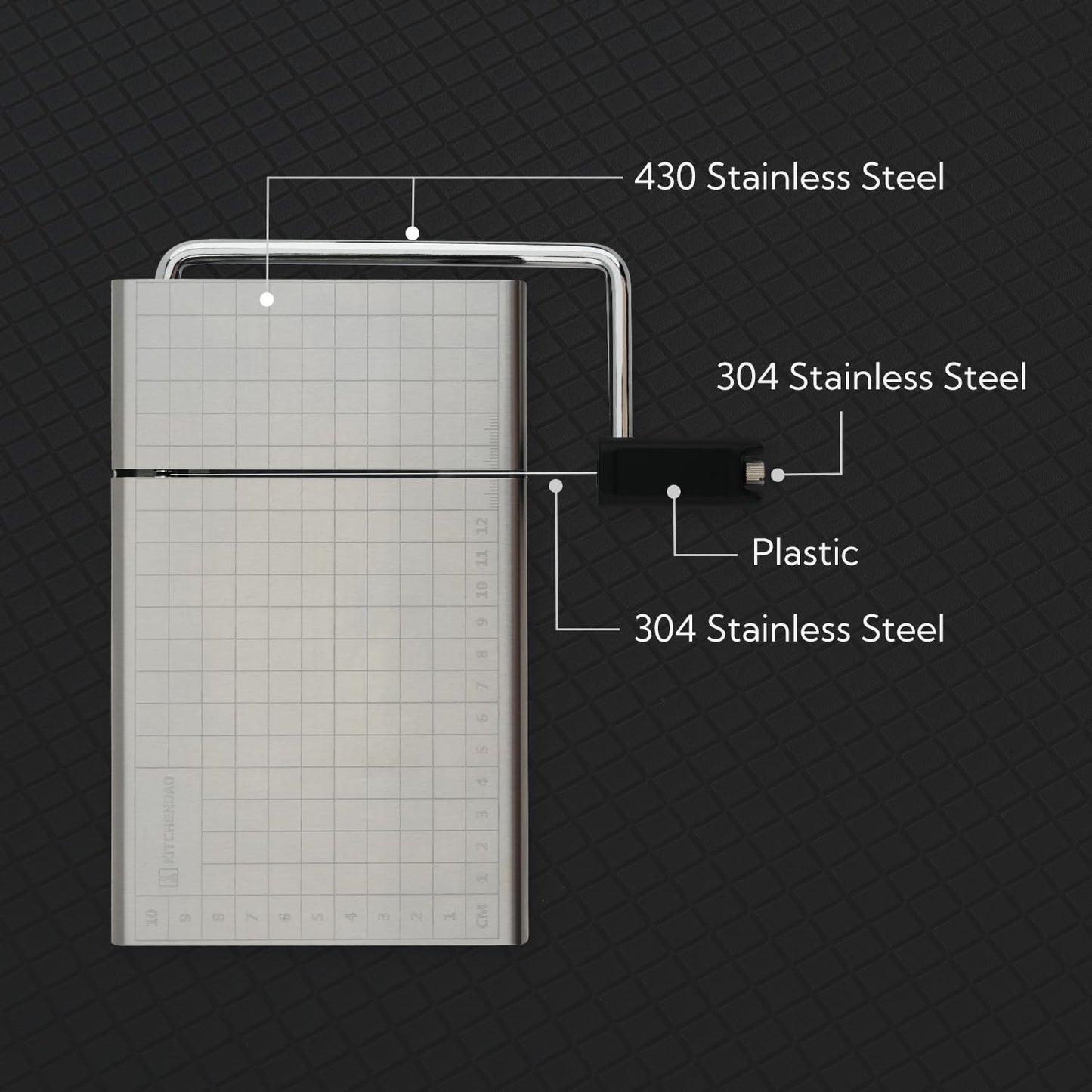 KITCHENDAO Replaceable Wire Cheese Slicer with Board and Measuring Grids,Tightness Adjustable Cheese Slicer, Stainless Steel Metal Cheese Cutter for Block Cheese, Dishwasher Safe, with 2 Extra Wires