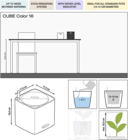Lechuza Cube Color 16 Self Watering Plant Pot, White, 17 cm Diameterx 17 cm Width x 16 cm Height
