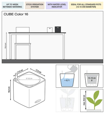 Lechuza Cube Color 16 Self Watering Plant Pot, White, 17 cm Diameterx 17 cm Width x 16 cm Height