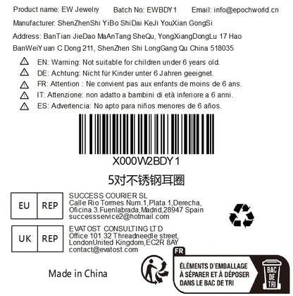 Epoch World 5 Pairs Stainless Steel Huggie Hinged Hoop Earrings for Men Women Boys, Men Earrings Gold, Men Huggie Earrings, Black Earrings Hoop, Small Silver Hoop Earrings Set Piercing Sleeper 15MM