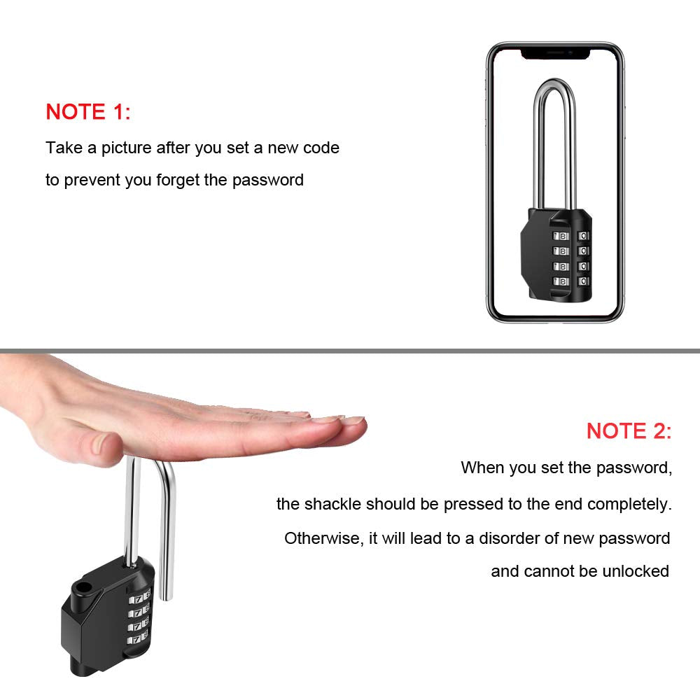 2 Pack disecu 2.6 Inch Long Shackle Combination Lock, 4 Digit Outdoor Waterproof Padlock for School Gym Locker, Sports Locker, Storage Unit, Gate, Fence, Toolbox, Cabinet (Black)